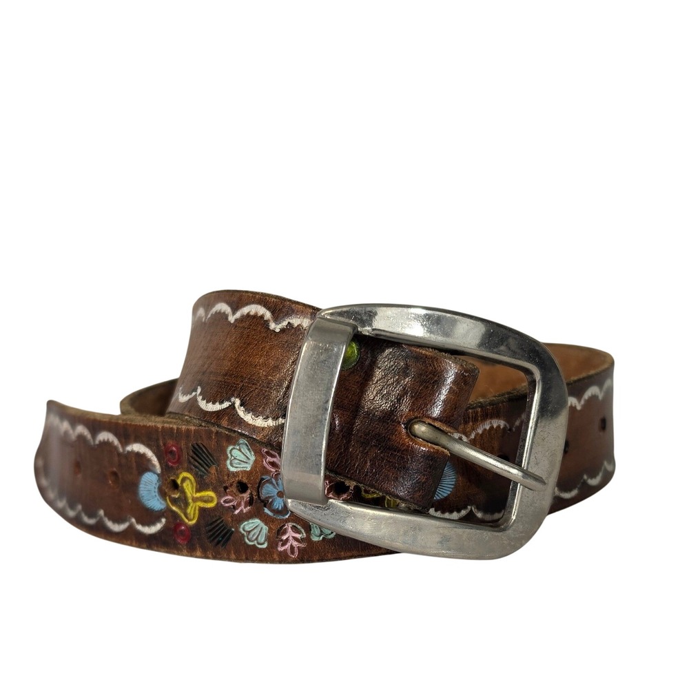 Handmade Leather Belt womens 36 Brown Good Floral carved Spain Boho western